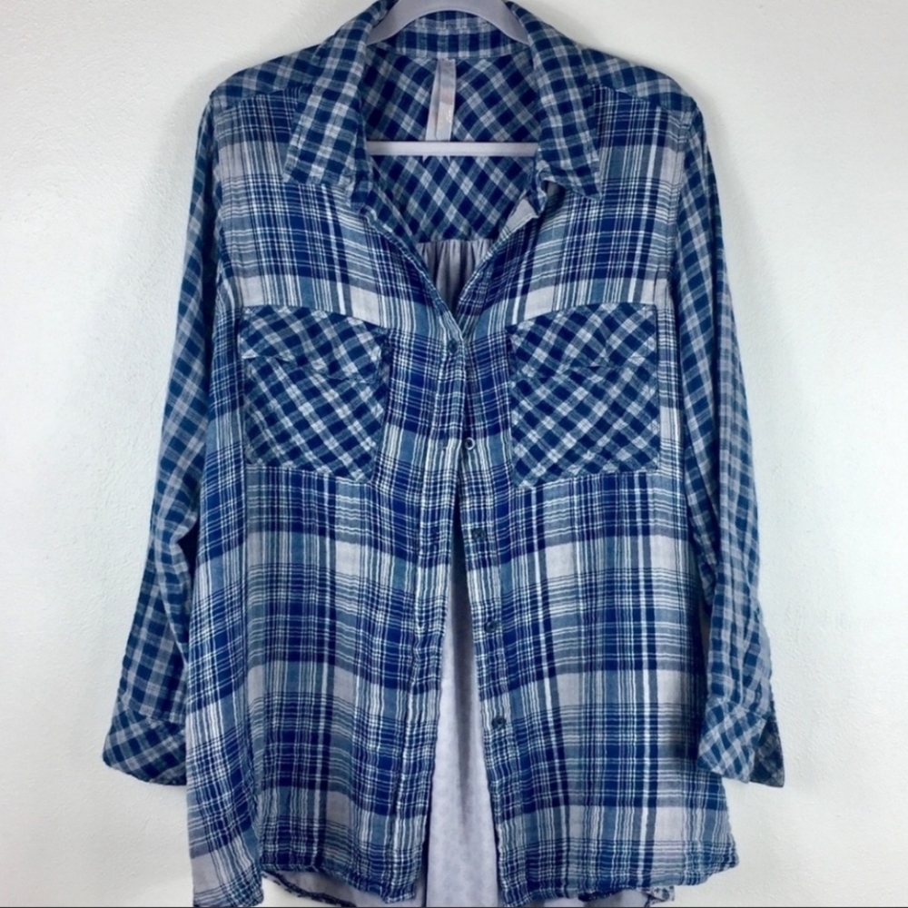 Melissa McCarthy Seven Blue Flannel Button Up 3X